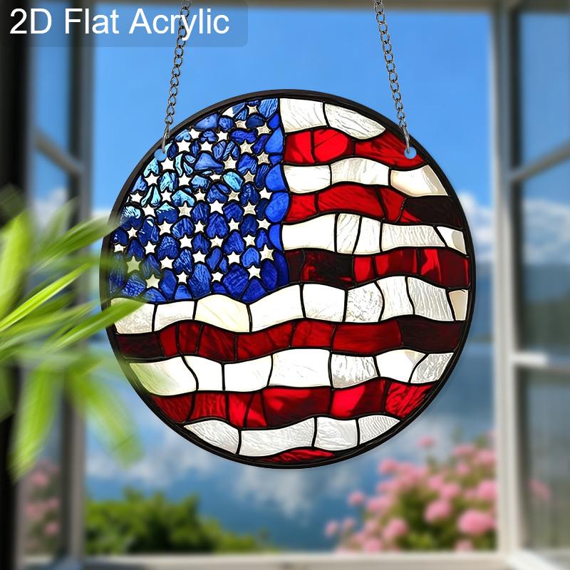 2D Flat Acrylic American Flag Suncatcher, Stained Glass Window Decor, Patriotic 4th of July Gift for Home