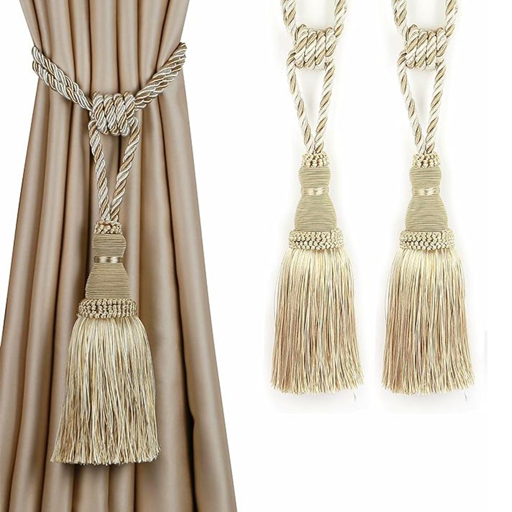 1&2Pcs Decorative Curtain Tiebacks Handmade Elegant Rope Ties Tassels Holdbacks for Drapes Decor Room Accessories Curtain Holder