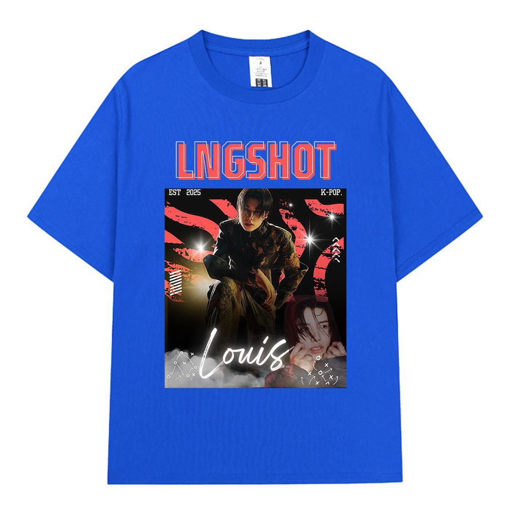 Korean Kpop Hip Hop Group Lngshot LOUIS Graphic Tshirt Unisex Women Clothing Fashion Oversized Short Sleeve Cotton Top Fan Gifts