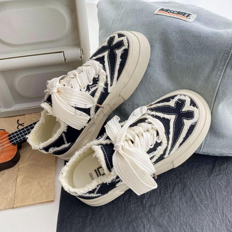 Fashion Women Canvas Shoes Female Multicolor Platform Sneakers Ladies Lace Up Thick Bottom Casual Shoes Flat Skateboard Shoes