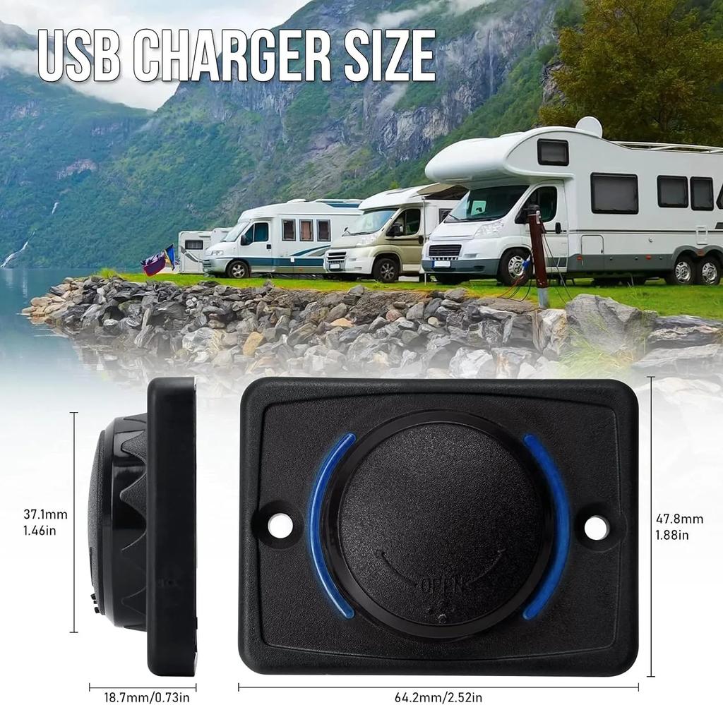 Dual USB Car Charger Socket Quick Charge with Sliding Cap and LED Light 12V/24V Fast Charger Power Outlet for Car Boat Bus RV