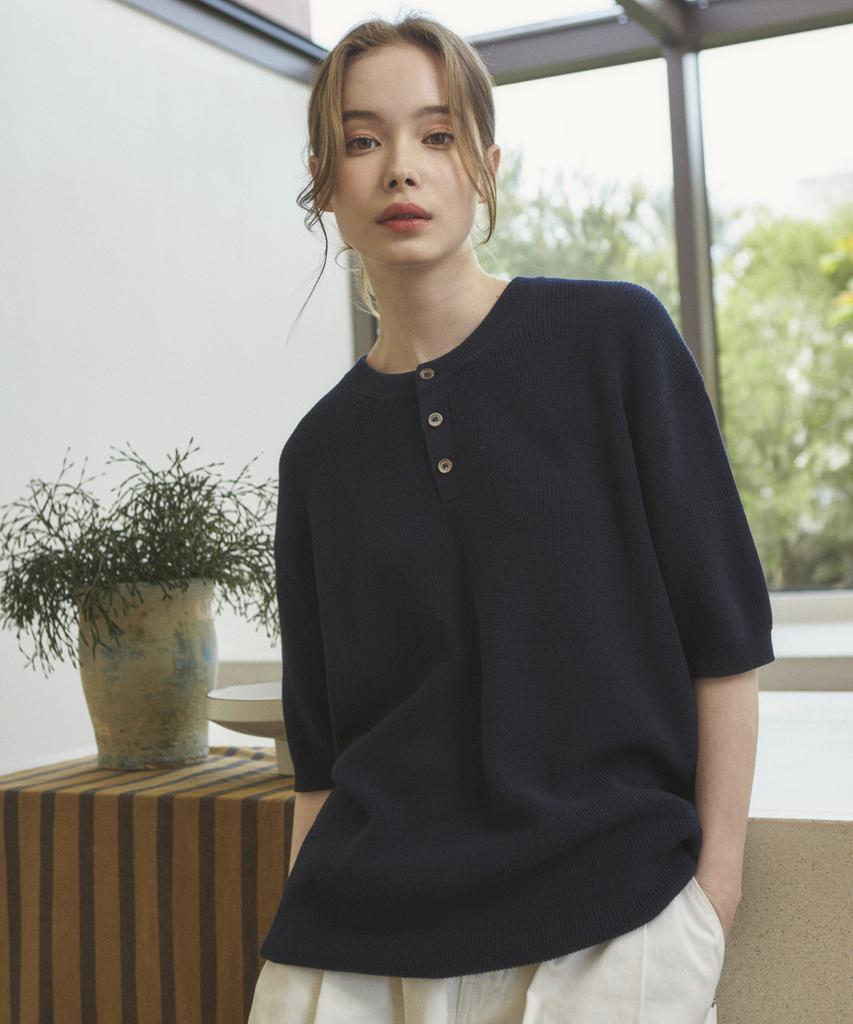 Wednesday Oasis For Woman W/ Cool Washable Henley Neck Half Knit (4 Colors)