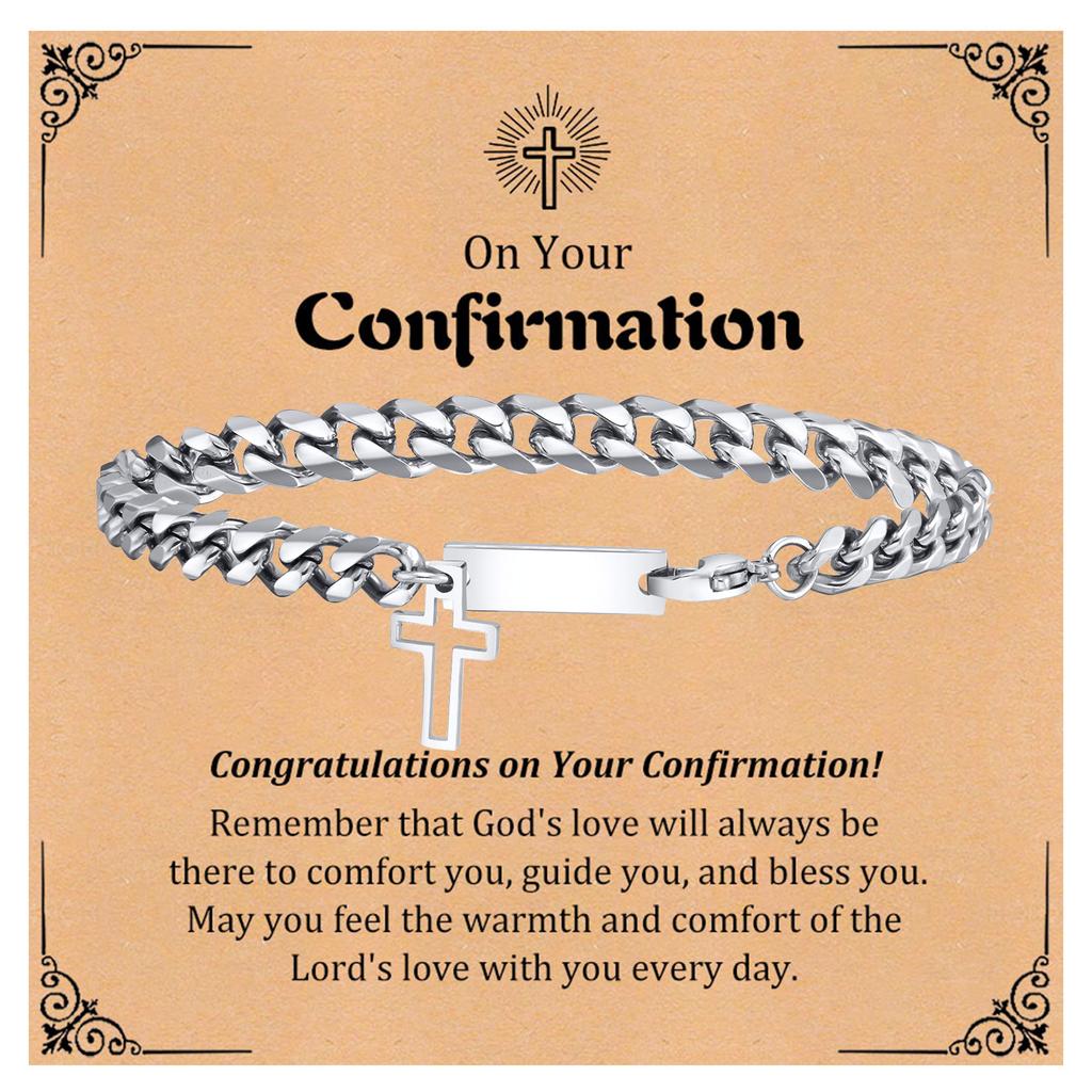 Trendy Cross Cuban Chain Bracelet for Men,Christian Religious Baptismal Bible Chain Wristband,Gift Card for Son Dad