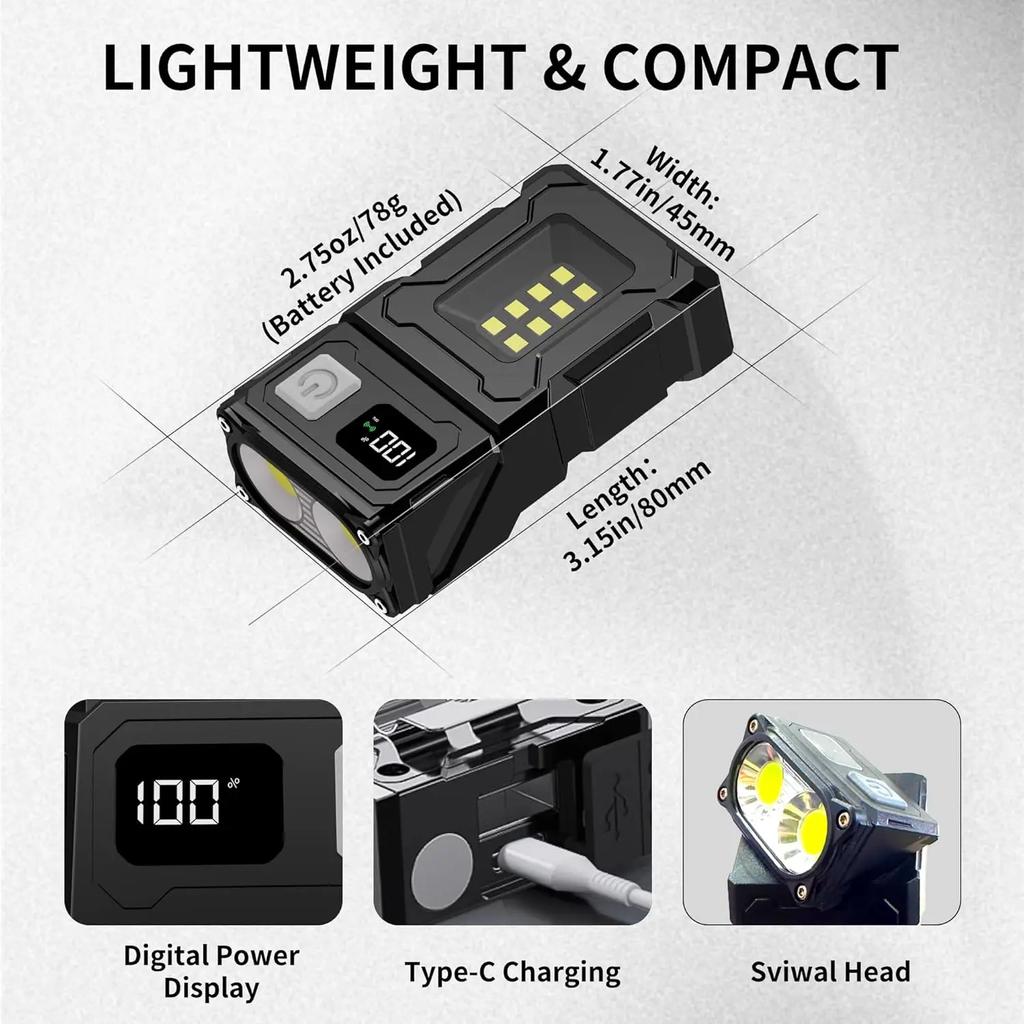 MINI USB Rechargeable LED Flashlight Portable Tail Magnet Work Light Super Bright Camping Lantern Side COB Emergency Torch Light