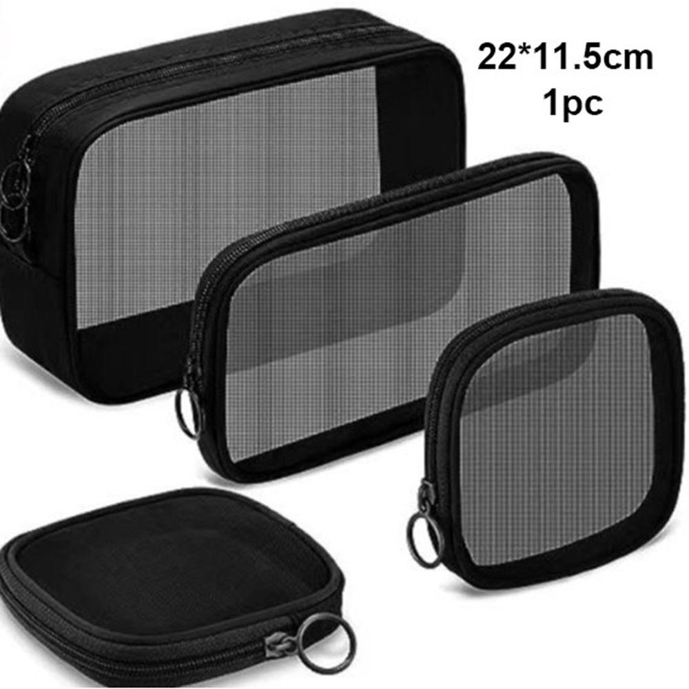

Multifunction Mesh Makeup Bag Transparent Lipstick Organizer Bags New Ladies Toiletry Storage Bag Black 22*11.5cm