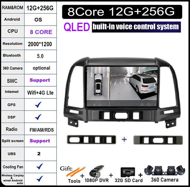 QLED IPS DSP Android 14 For Hyundai Santa Fe 2 2006-2012 Car Wifi 4G Auto Player Radio Multimedia Video Player Navigation