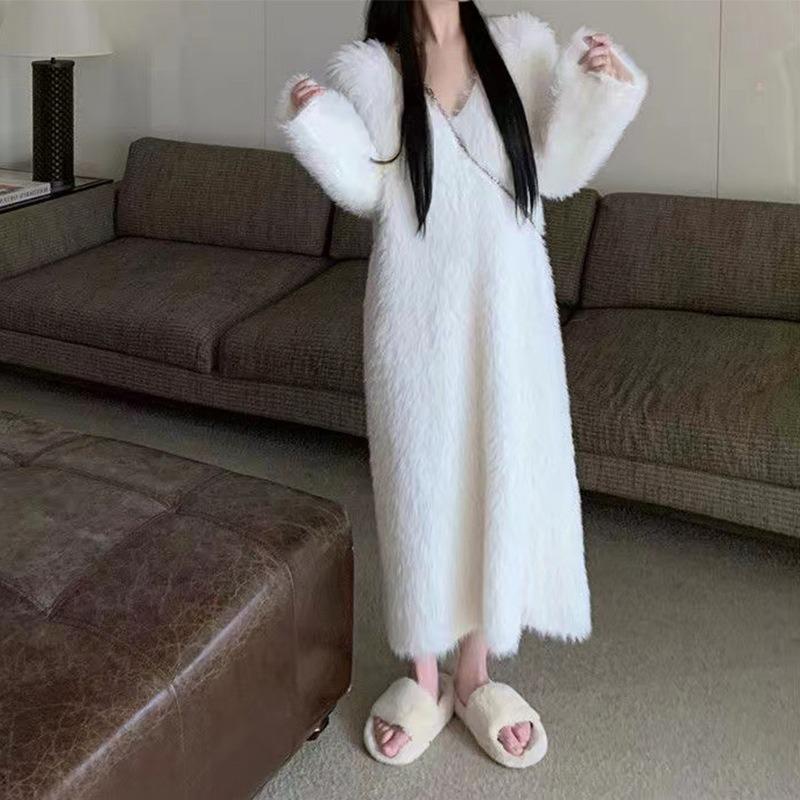 Temperament celebrity style soft waxy sweater skirt women's autumn and winter new lazy imitation mink plush long knitted dress