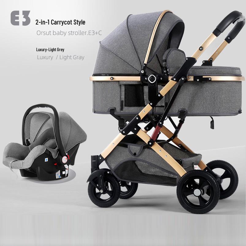 Reversible High Landscape 3-in-1 Baby Stroller with Reclining Seat and Shock Absorption