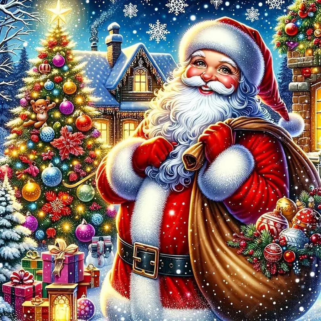 DIY Full Round Diamond Painting Cross Stitch Merry Christmas Santa Claus Snowman Home Decoration Arts Diamond Painting 5d Diamond Art Painting