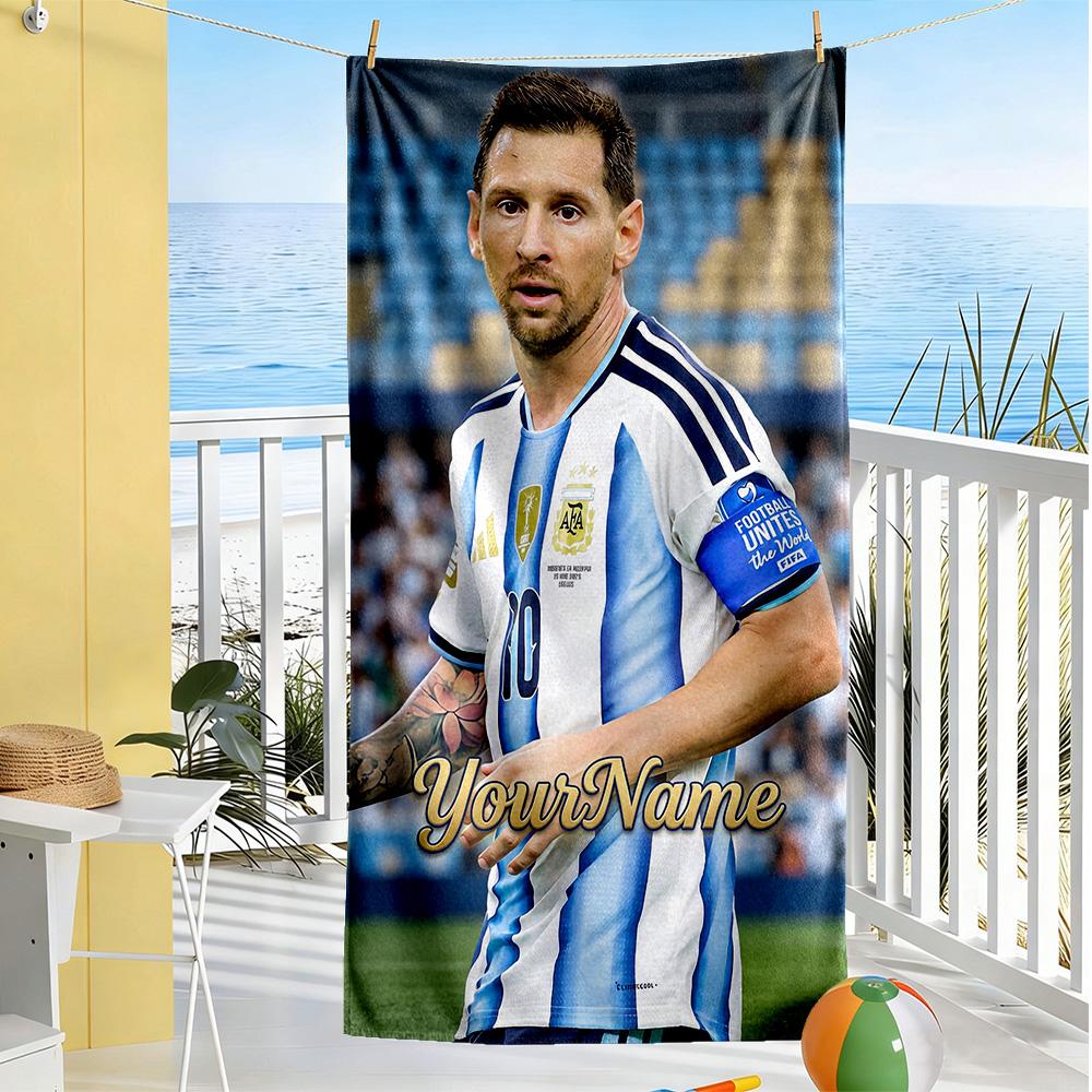 Messi Customize Your Name Beach Towel Super Soft Microfiber Quickdry Fabric Suitable for Swimming Gym Camping Yoga Vacation