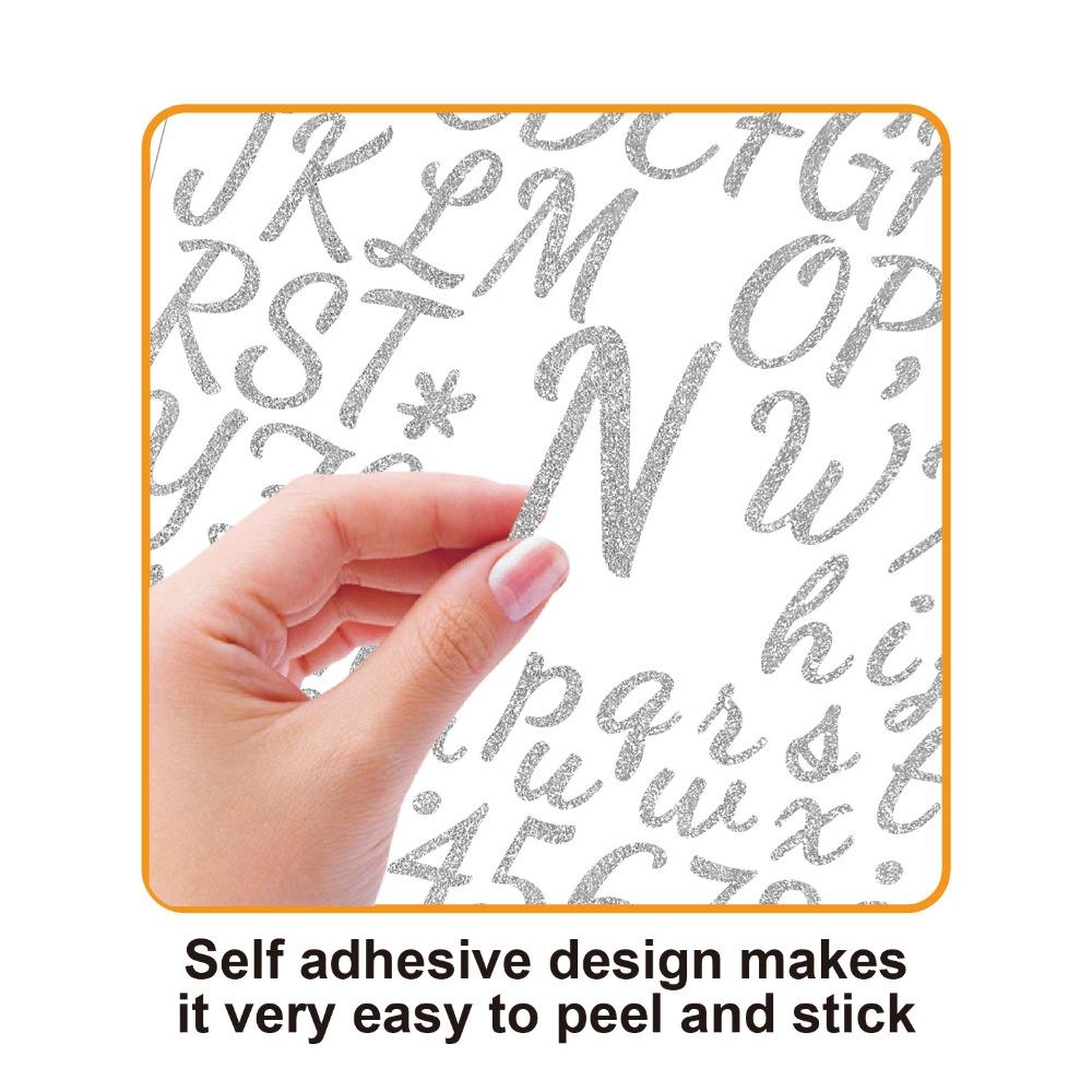 5 Sheets 2/1.5 Inch Alphabet Big Letter Stickers Shiny Silver Letter Number Sticker  DIY Crafts