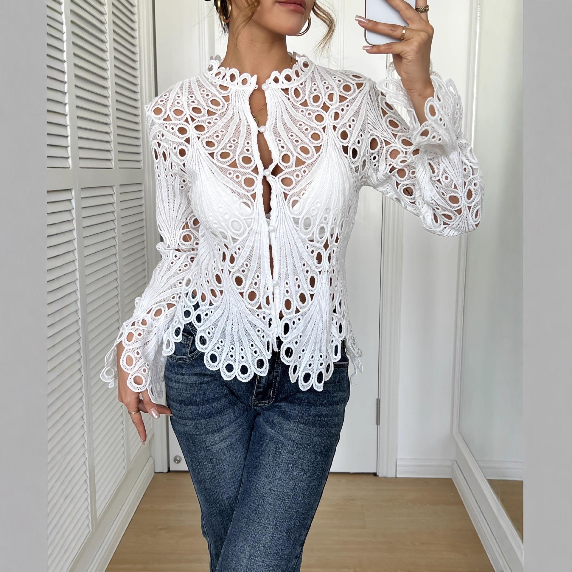 European Style Fashion Sexy Breathable Knitted Blouse XXL белый