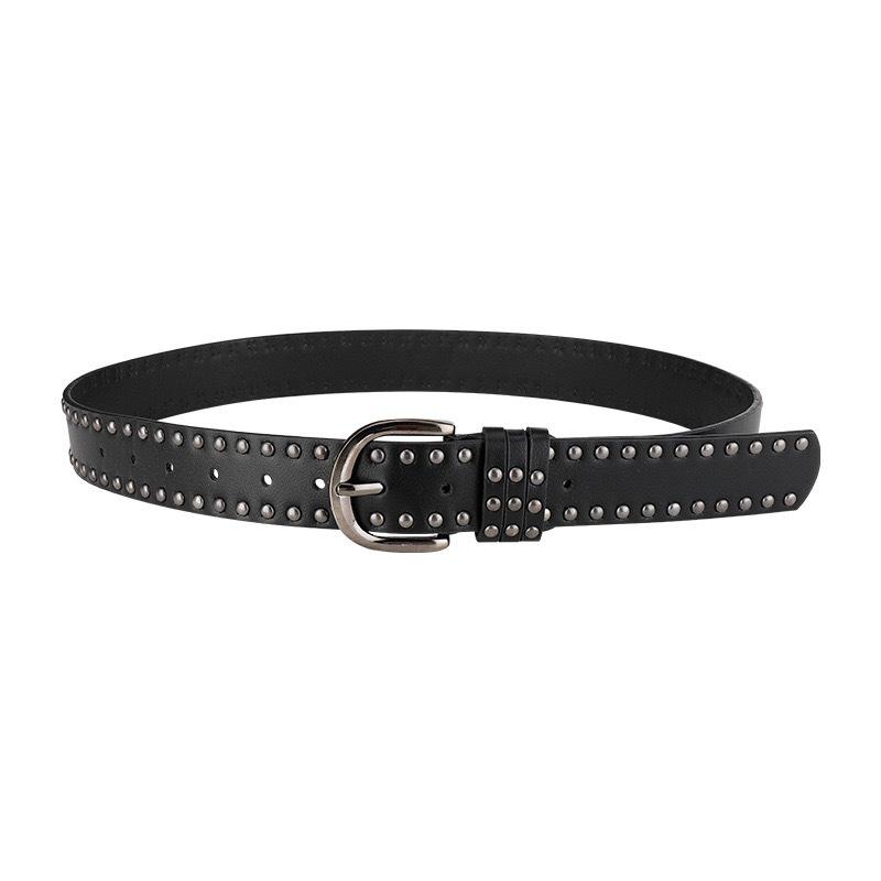 Black Rivet Skinny Waist Belt Set: Women's American Retro Accessory for Dresses and Pants - Sweet and Cool Style.