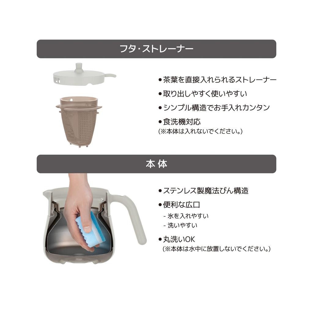 Thermos Vacuum Insulated Teapot with Strainer, 450ml, Light Gray, TTE-450 LGY