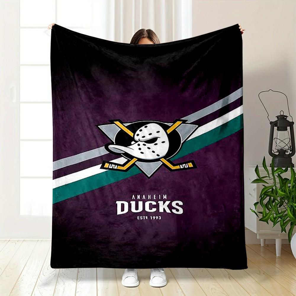 Hockey Mask and Sticks with Purple Background - Flannel Blanket for Bedroom, Living Room, Sofa, and Nap.