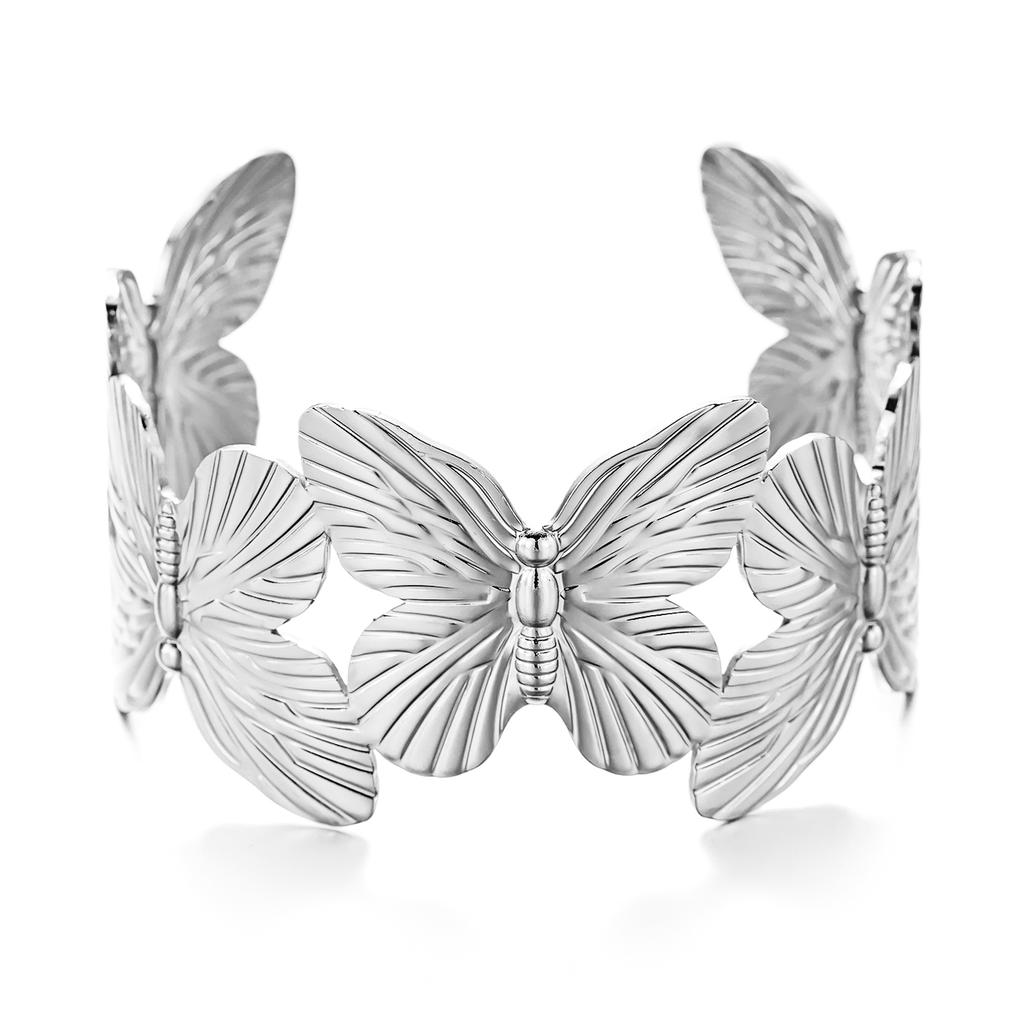 Elegant Big Metal Flowers Cuff Bangle for Women Girls Sweet Gold Color Butterfly Bracelets Aesthetic Party Jewelry Accessories