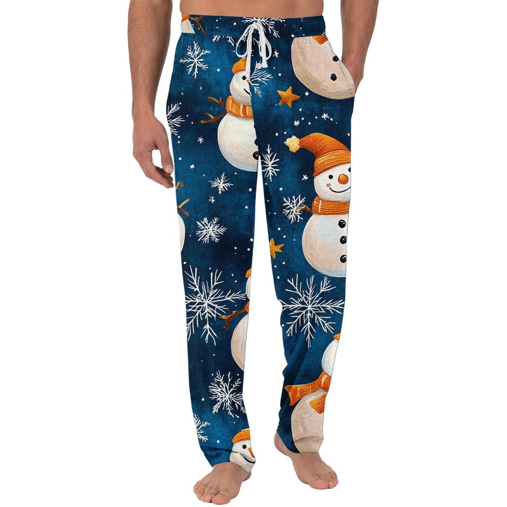 Men's Christmas-Printed Pocket & Sleep Pants | Soft Cotton Blend, Elastic Waist