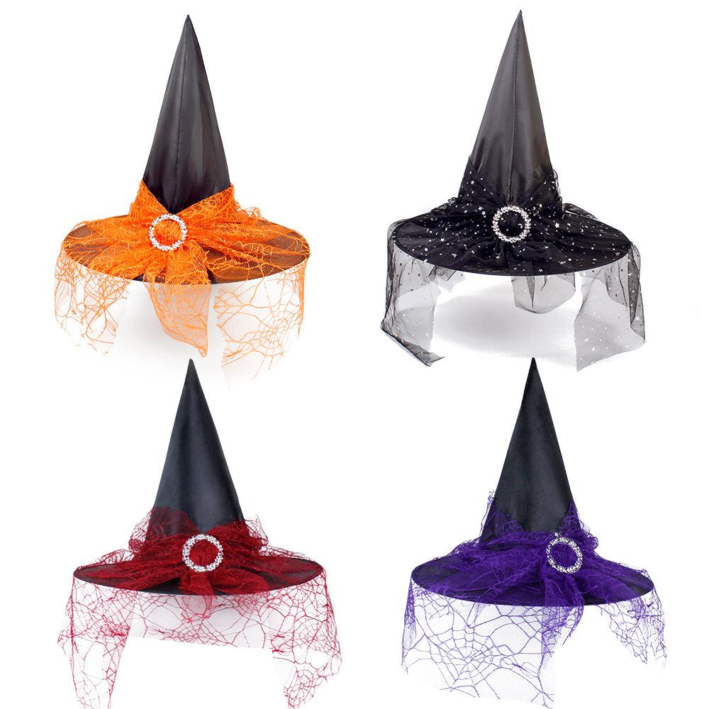 Halloween Hat Witch Decoration Props Adult and Child Cosplay Witch Mesh Headdress Magic Hat