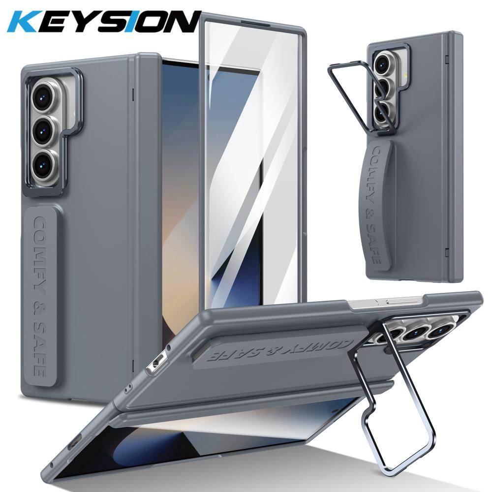 

KEYSION Чехол-браслет для телефона Samsung Galaxy Z Fold 7 6 5 4 3, ударопрочный чехол из твердого ПК с подставкой и защитой экрана для шарнира for Galaxy Z Fold 6 серый