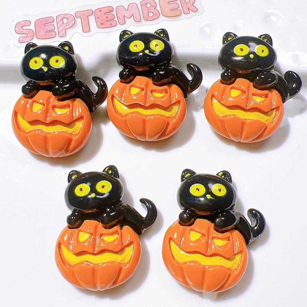 6Pcs New Cute Resin Cartoon Halloween Spiders, Pumpkins, Cats Series Flat Back Parts Embellishments For Hair Bows Accessories