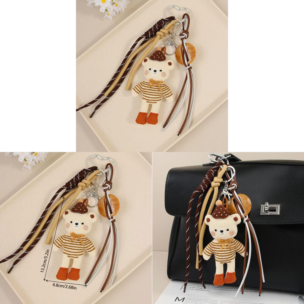 Cute Cartoon Bear Keychain With Mixed Material For Bag And Key Accessory