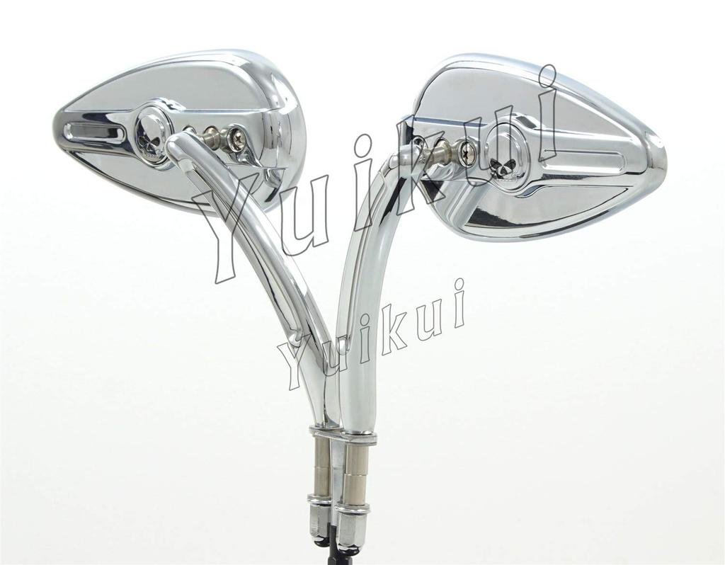 YUIKUI RACING Motorcycle Universal Mirror Motorcycle Aluminum Mirror Skull Chrome and Black Harley Mirror