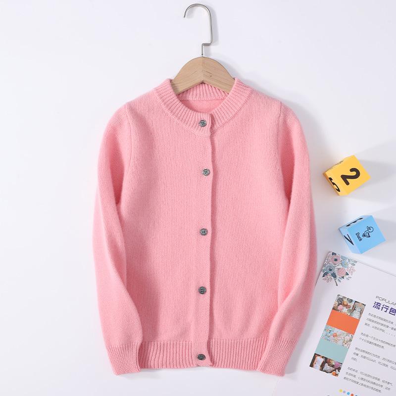 Kids' Pure Wool Round Neck Cardigan - Autumn & Winter Thick Sweater for Boys & Girls