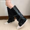 Flats Women High Boots Leather Pointed Toe Designer Fashion Shoes 2025 Trend Winter New Brand Goth Motorcycle Botas De Mujer