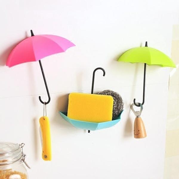 Random 3 Pcs Colorful Umbrella Wall Hook Key Hair Pin Holder Organizer Decorative Organizer