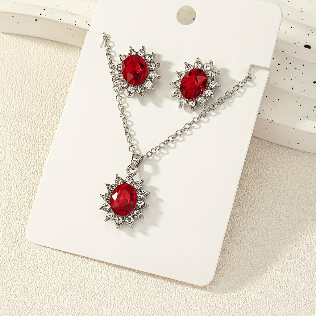 2Pcs/set Simulation Gemstone Earrings Necklace for Women Suitable for Daily Wear Jewelry Set