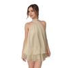 European and American new solid color holiday slim-fitting sexy backless neck waist top fluffy short skirt dress women