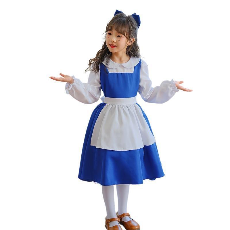 Halloween Children's Costume Blue Alice Maid Dress Pastoral Princess Dress Girls Dress Table Performance Costume
