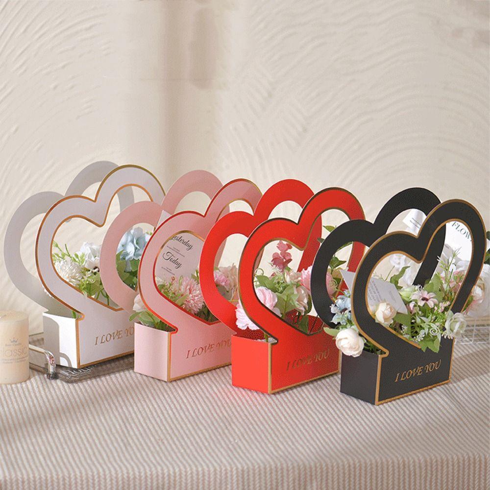 2pcs Foldable Heart Flower Box Floral Art Wrapping Paper Box Wedding Birthday Party
