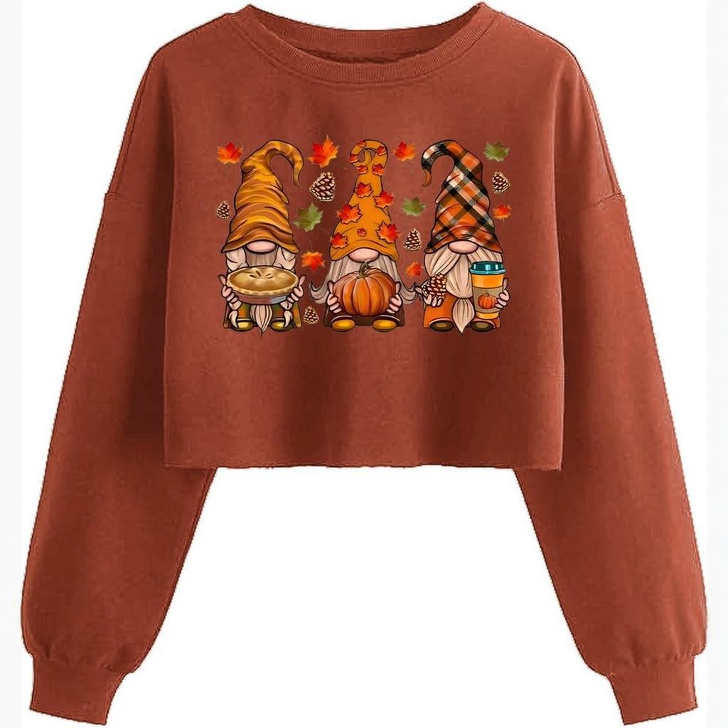 Women's Crop Sweatshirt Fall Halloween Long Sleeve Pullover Sweatshirt