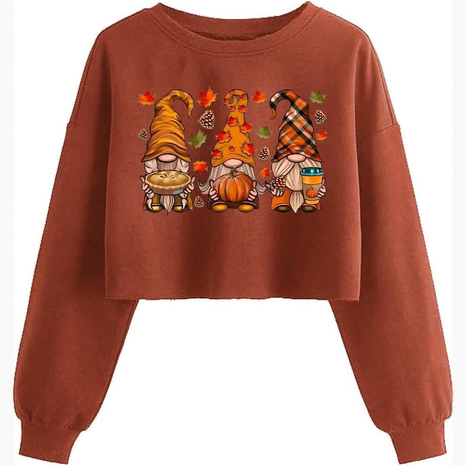 

Женский укороченный свитшот Осень Хэллоуин С длинным рукавом Свитшот-пуловер L оранжевый