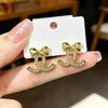 Women Small Luxury Double C Full Rhinestone Butterfly Stud Earrings Fashion Jewelry