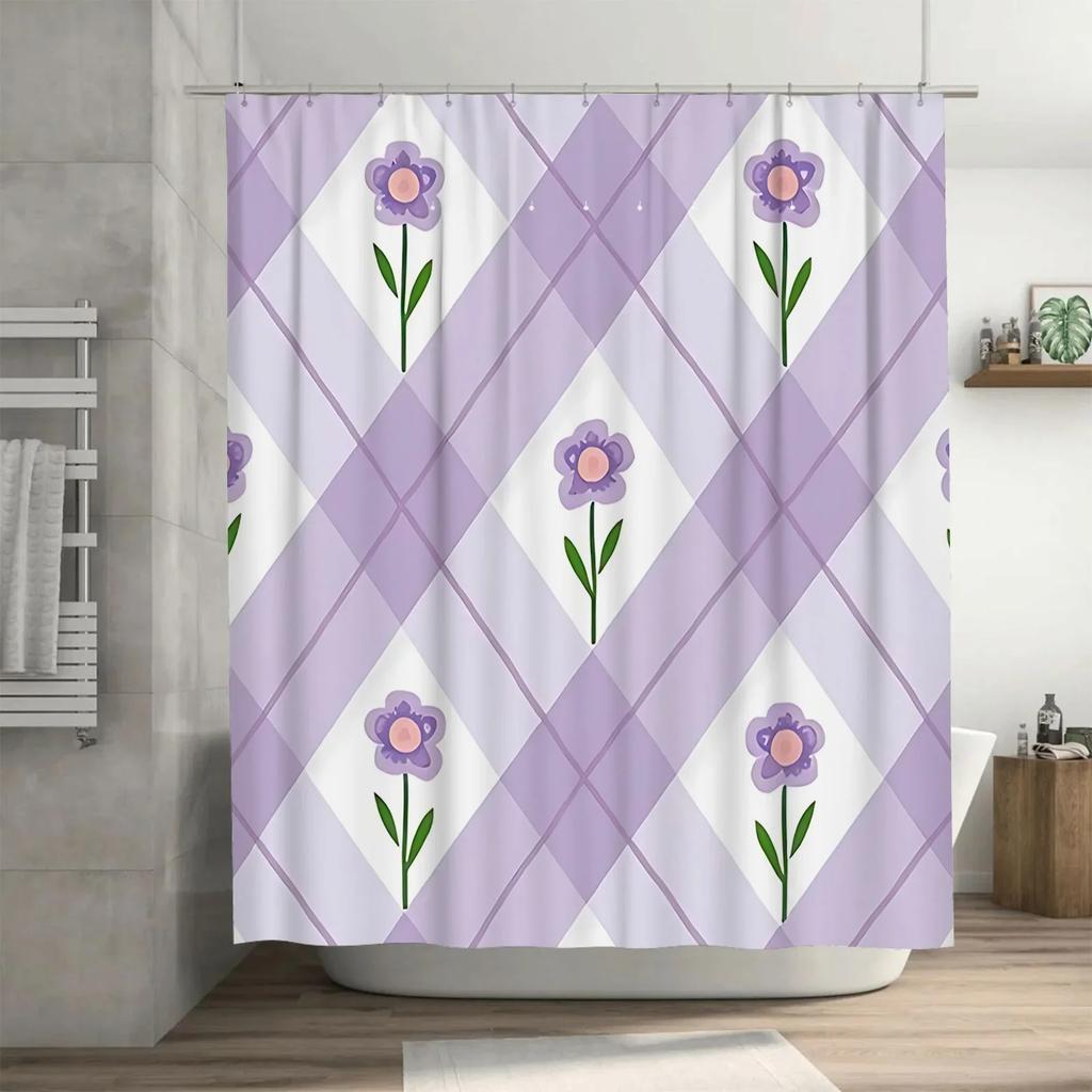 Elegante Lila Blumenmuster Duschvorhang für Badezimmer - Wasserdicht und Langlebig mit Modernem Design Frühling Hausdekoration