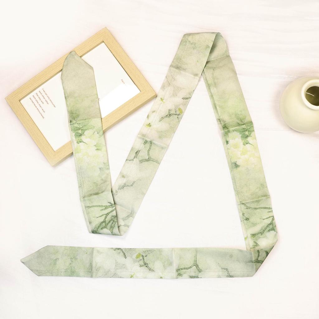 "Frühling Neu Antiker Stil Druck Seidenschal & Chinesisches Band Haarband"