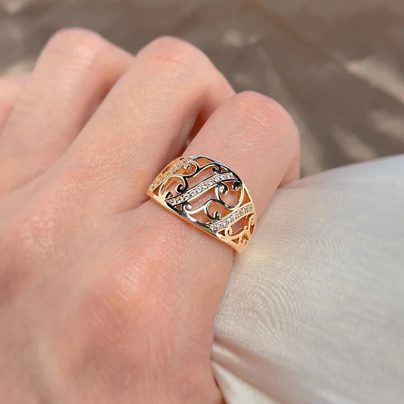 Rose Gold Color Ethnic Bride Rings For Women Fashion Natural Zircon Accessories Hollow Flower Daily Fine Jewelry