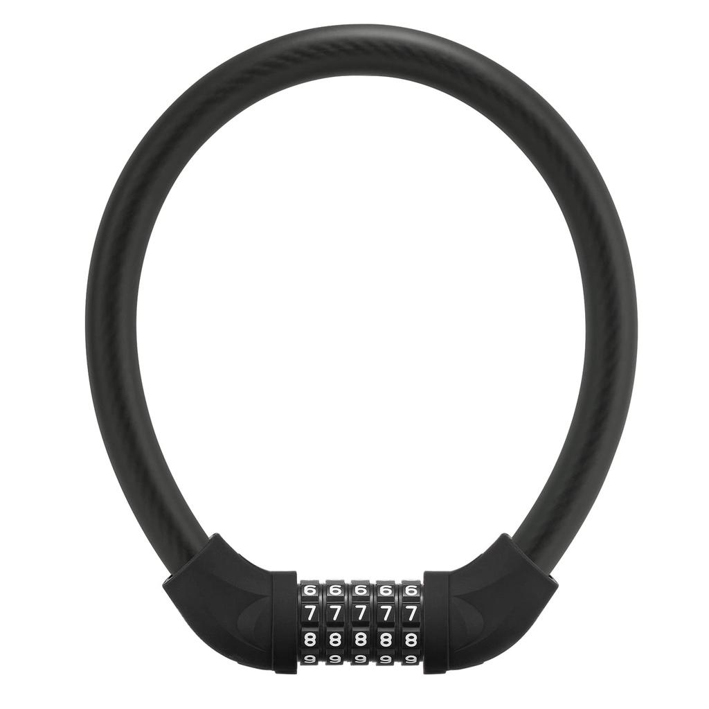 ROCKBROS Bicycle Combination Wire Approximately for Road and Mountain Black Lock, 5-Digit Lock, Waterproof, Anti-Theft, Cut-Resistant, 1.8cm Diameter,