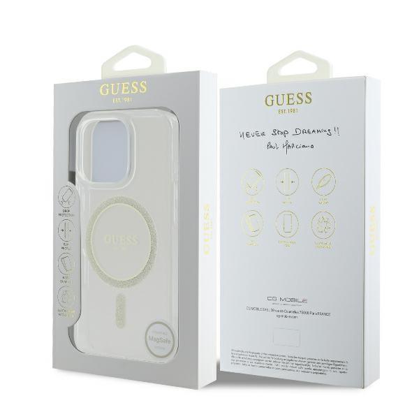Guess Guhmp16Lhfgeret Iphone 16 Pro6.3 Przeźroczysty/Transparent Hardcase Iml Glitter Circle Magsafe