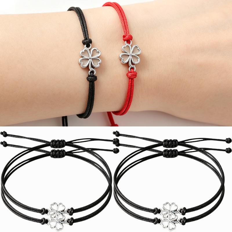 10 pièces 2026 Bracelets Trèfle à Quatre Feuilles pour Femmes Hommes Réglable Fait Main Corde Rouge Porte-Bonheur Couple Amitié Bijoux Accessoires