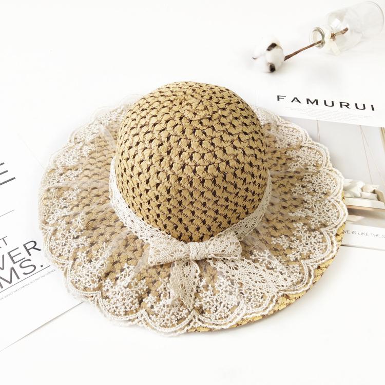 Fashion Children's Sweet Lace Straw Hat Baby Girl's Spring and Summer Wide Brim Sunhat Couple Mother