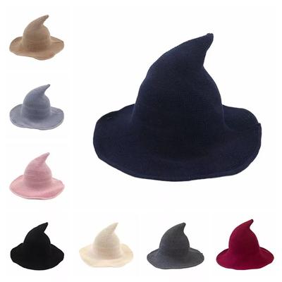Vintage Halloween Woman Witch Hat Costume Wool Knit Hat For Party Coseplay Masquerade Hat Festival Decoration Accessories