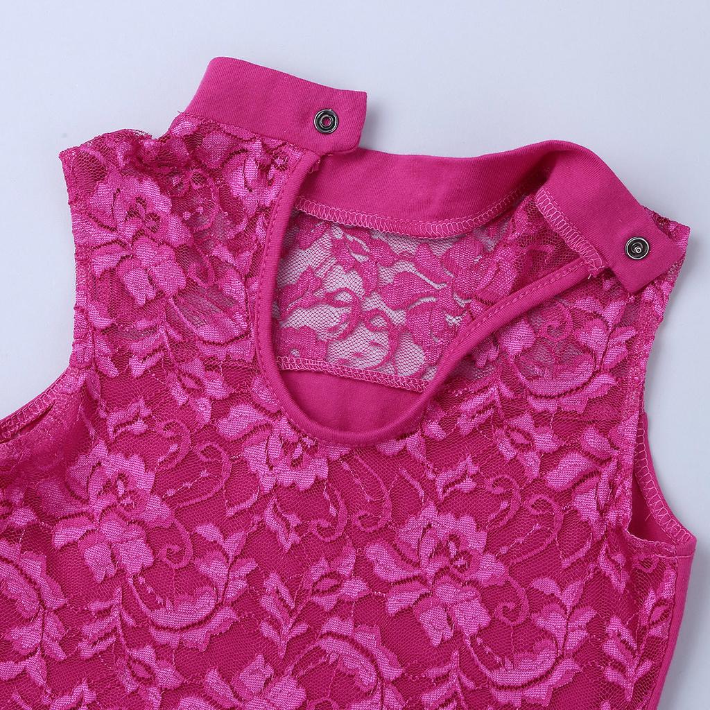 Kids Girls Ballet Dance Gymnastics Leotard Lace Turtle Neck Lace Back Sleeveless