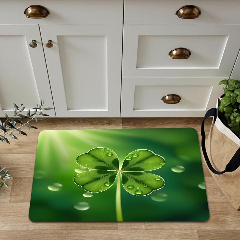 Vibrant Lucky Four-Leaf Clover Area Rug, Soft Non-Slip Indoor Outdoor Floor Mat for Kitchen Bathroom and Home Decor