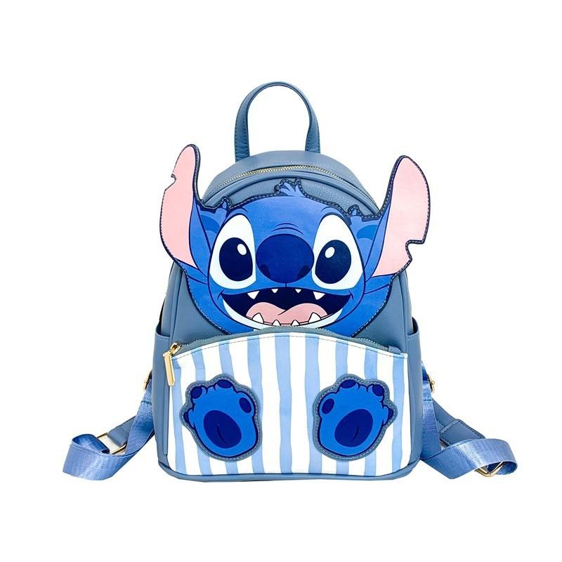 Lilo Stitch Blue Monster Printed Pu School Bag With Inner Card Pocket For Teens
