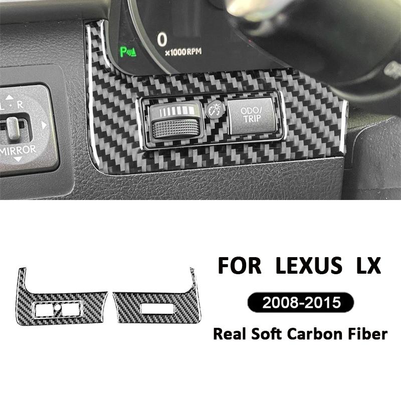 2PCS For Lexus LX 2008-2015 Carbon Fiber Auto Trument Panel Left Right Button Knob Cover Frame Decoration Interior Sticker