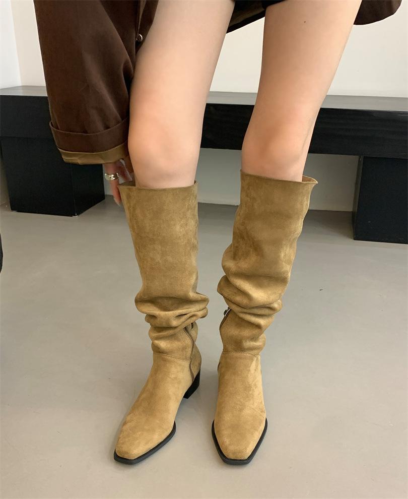 

2025 осень и зима новая французская ретро заостренный толстый каблук рыцарские сапоги женские высокие сапоги, но сапоги до колена сапоги-чулки женские 39 хаки