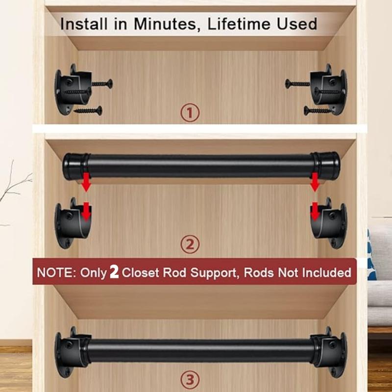 2PCS Stainless Steel Closet Rod Bracket Wardrobe Hanger Rod Flange Seat Fixing 25/32mm Curtain Rod Holder U Shaped End Support